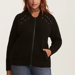 Torrid knit black lace up zip up jacket size 3